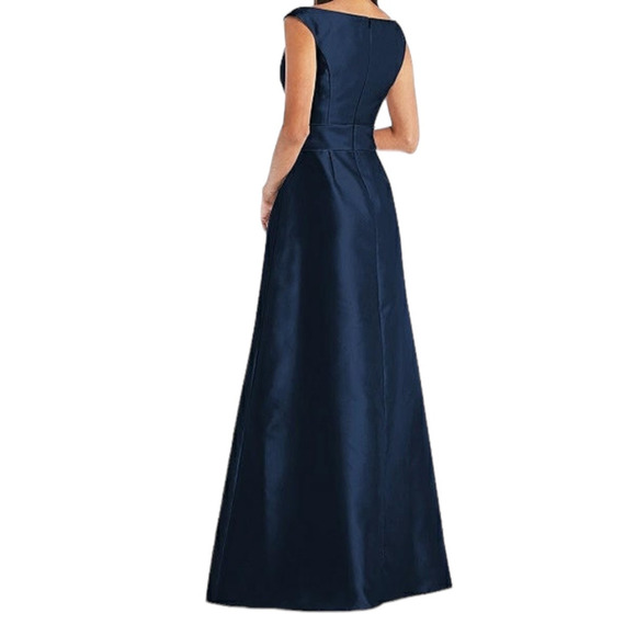 Alfred Sung dress D811s off the shoulder draped wrap satin maxi blue size 2 - Picture 7 of 7